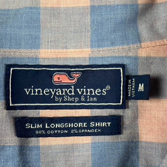 Vineyard Vines Slim Longshore Button Shirt Men's Medium Pink Blue Plaid - Picture 3 of 7